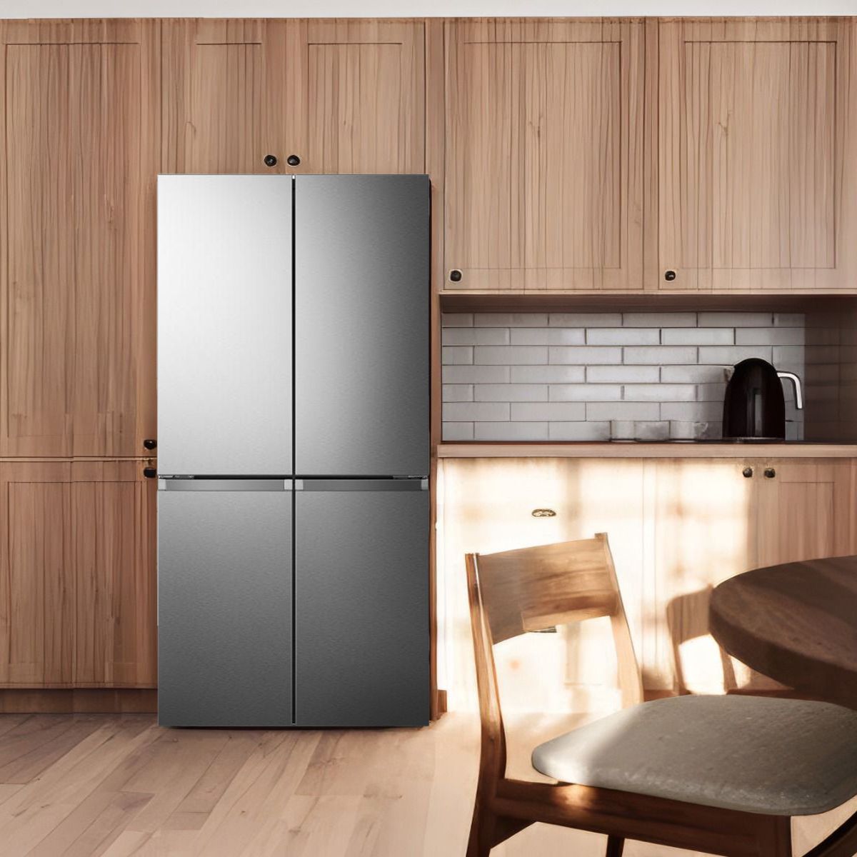 ثلاجة هايسنس الرقمية نو فروست بأربعة أبواب بتقنية الانفرتر، سعة 609 لتر، مصنوعة من الفولاذ المقاوم للصدأ - RQ5P560NAIA-بضمان رايه - الصورة 2