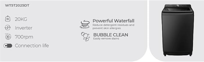 غسالة هايسنس الرقمية الأوتوماتيكية، تحميل علوي، انفرتر، سعة 20 كجم، لون رمادي تيتانيوم - WT5T2025DT- بضمان رايه - الصورة 3