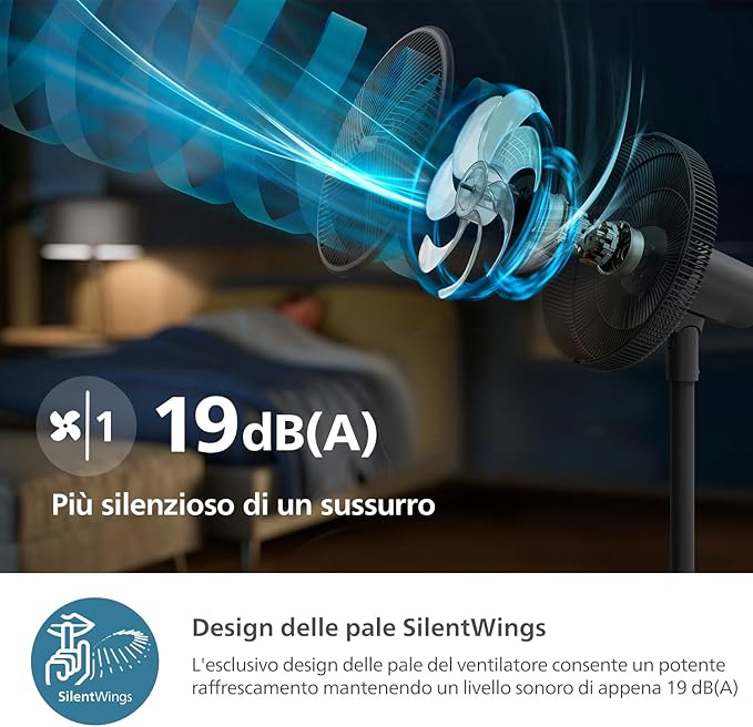 مروحة أرضية ذكية من فيليبس، سلسلة 3000. قوية وهادئة للغاية بتقنية سايلنت وينجز. 19 ديسيبل. مروحة طاولة وقاعدة 2 في 1. قابلة للإمالة والدوران. تحكم عبر التطبيق. 12 مؤقتًا. لون أسود (CX3550/01) - الصورة 5