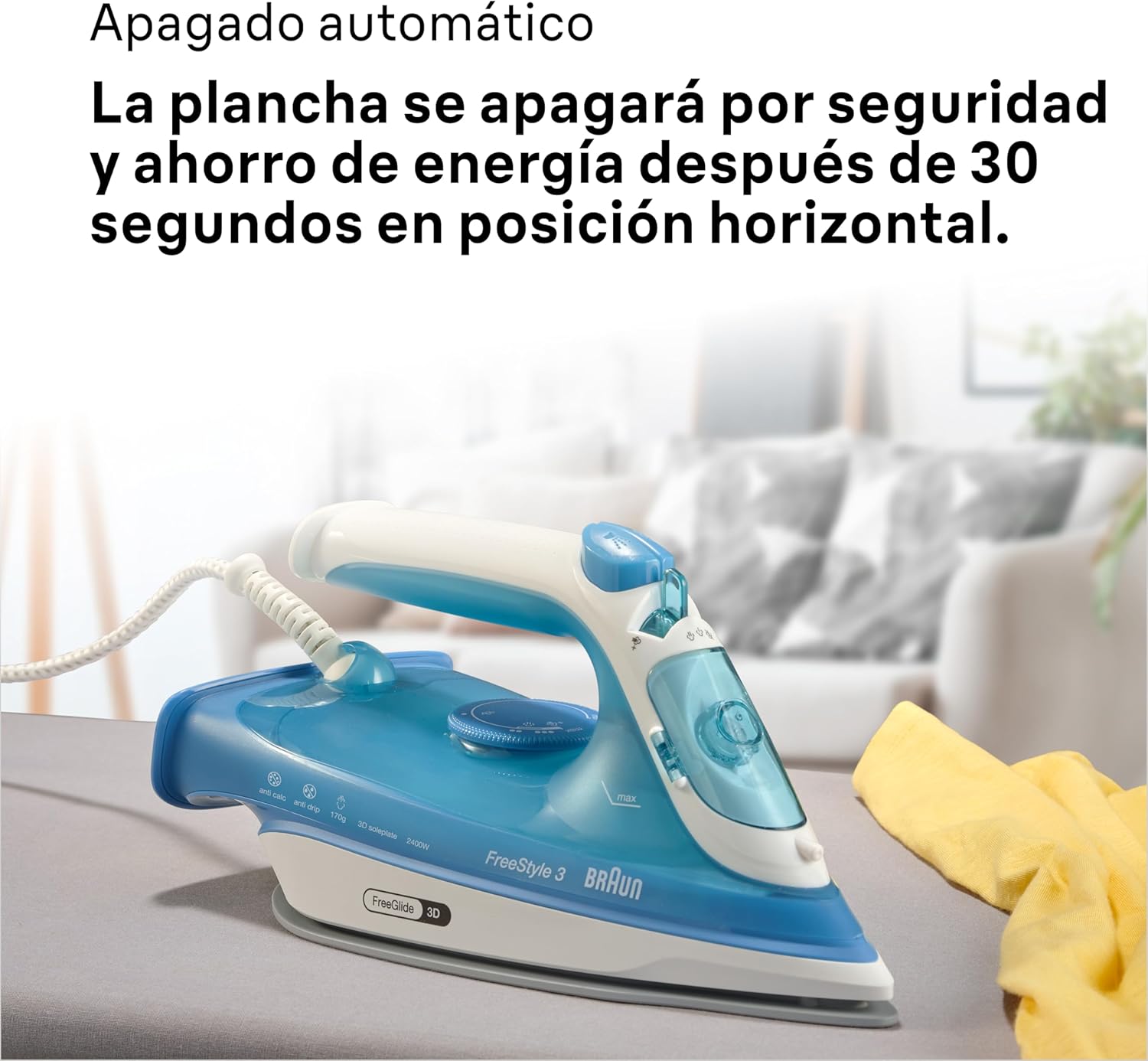 مكواة بخار براون فري ستايل 3 بتقنية 3D FreeGlide، قاعدة سيراميك فائقة، إيقاف تشغيل تلقائي، خزان سعة 270 مل، قوة 2400 واط، FI 3144، أزرق - الصورة 3