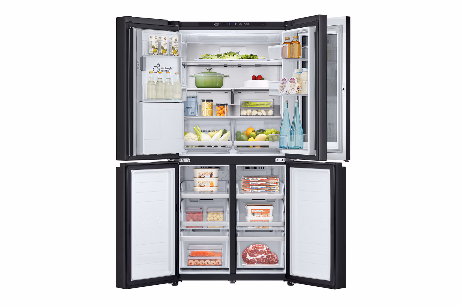 ثلاجة إل جي إنستافيو، ماكينة صنع الثلج بأربعة أبواب، بتقنية العاكس الرقمي، لون أسود مطفي (GC-X22FFQAB) - الصورة 2