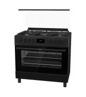 بوتاجاز غاز جرونيا قائم بذاته، أسود، 90 سم، 5 شعلات غاز، سعة 110 لتر، فرن متعدد الوظائف مع مروحة، قاعدة مقلاة من حديد الزهر، قلي هوائي، باب بإغلاق خفيف - GGI9C21B - الصورة 6