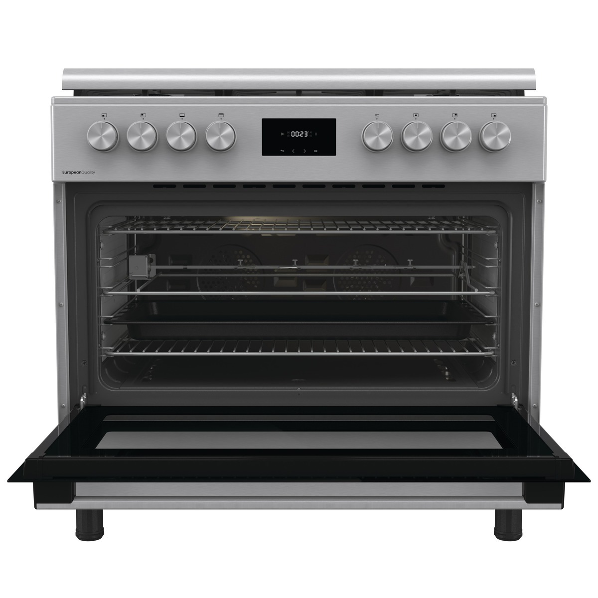 موقد غاز جرونيا قائم بذاته، من الستانلس ستيل، 90 سم، 5 شعلات غاز، سعة 110 لتر - GGI9C21X - الصورة 2