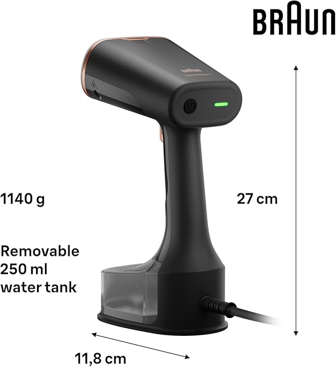 براون كويك ستايل 7 GS7077BK، مكواة بخار عمودية مزودة بلوح تسخين مزدوج FreeGlide 3D، تسخين سريع، بخار 35 غ/دقيقة، سعة 250 مل، كابل بطول 3 أمتار، 1600 واط، لون أسود - الصورة 2