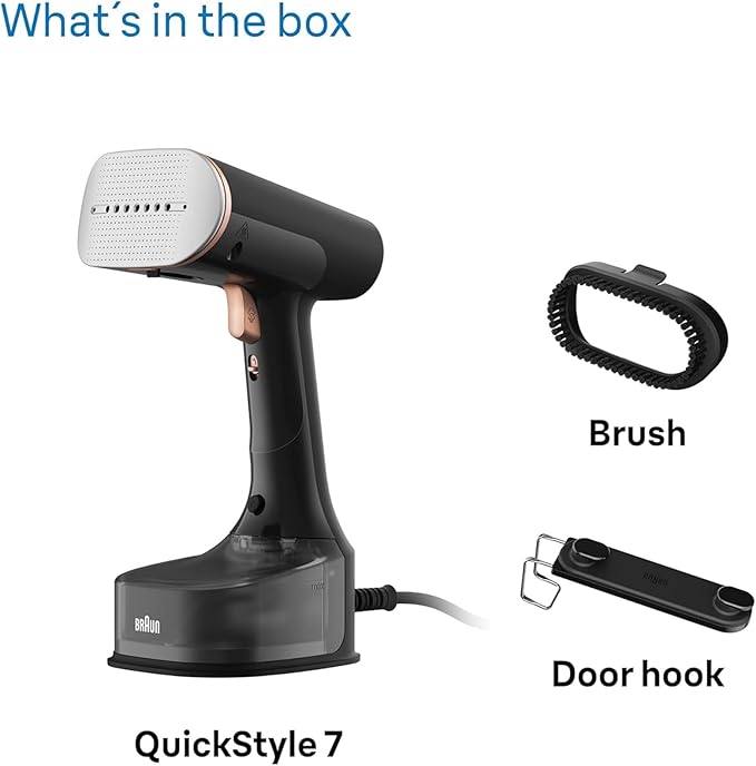 براون كويك ستايل 7 GS7077BK، مكواة بخار عمودية مزودة بلوح تسخين مزدوج FreeGlide 3D، تسخين سريع، بخار 35 غ/دقيقة، سعة 250 مل، كابل بطول 3 أمتار، 1600 واط، لون أسود - الصورة 7