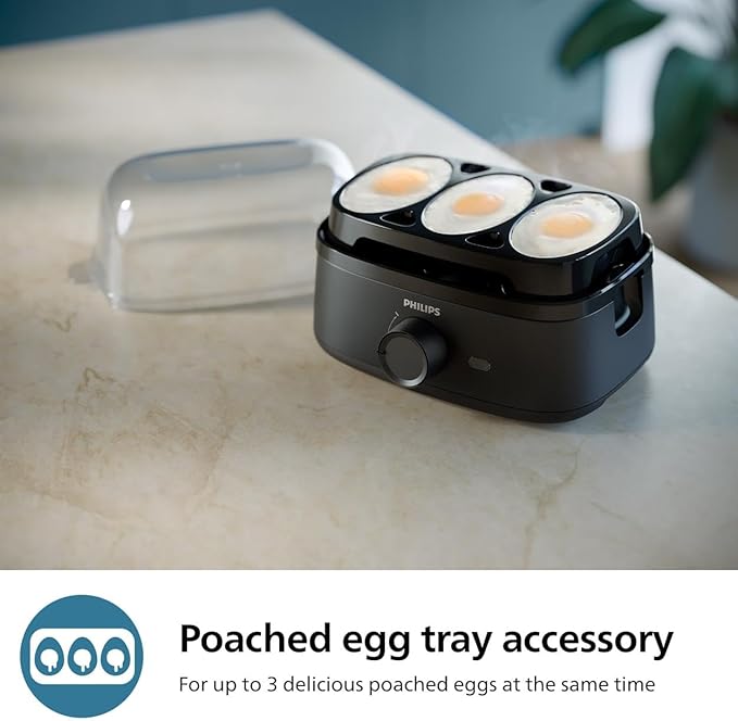 طباخة بيض فيليبس سلسلة 3000 - 400 واط، سعة 6 بيضات، مستويات طهي، ملحق سلق، إشارة استعداد، أسود - HD9137/91 - الصورة 4
