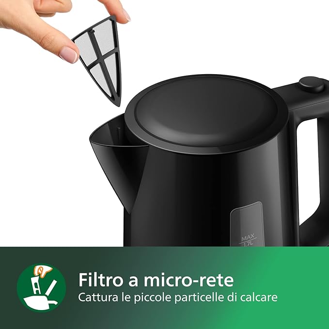 غلاية كهربائية من فيليبس - ٢٢٠٠ واط، ١.٧ لتر، مؤشر مستوى الماء، أسود، بلاستيك - HD9318/20 - ضمان سنتين من راية - الصورة 4