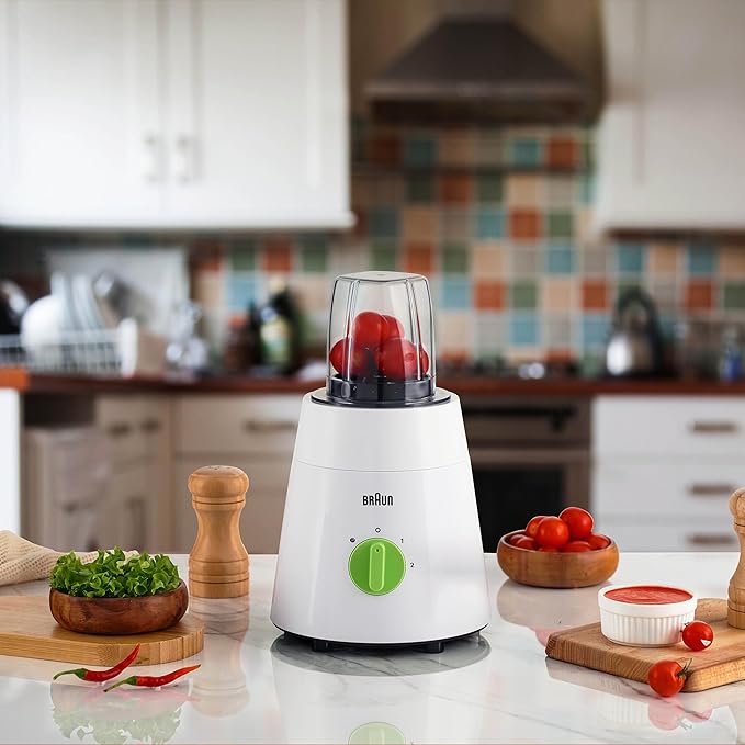 خلاط براون ٣ في ١ بنظام ٤ شفرات، ٥٠٠ واط، سعة ١.٧٥ لتر كحد أقصى، سعة تشغيل ١.٥ لتر، مع ملحق مفرمة ومطحنة، JB0123WH - الصورة 4