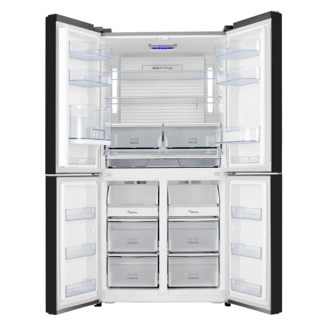 ثلاجة جرونيا قائمة بذاتها، ٩١ سم، ٤ أبواب، لون أسود، سعة صافية إجمالية ٦١٠ لترات، تصميم زجاجي - NRM9181TBG - الصورة 2