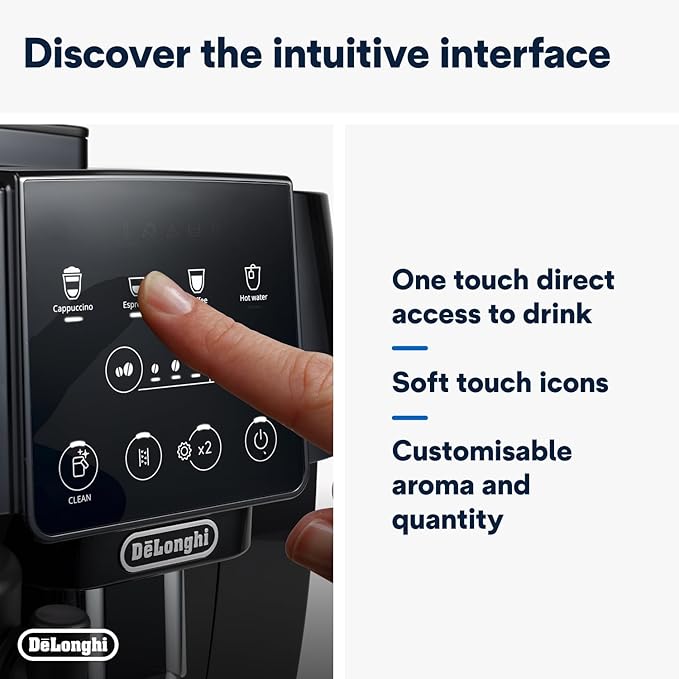 ديلونجي ماجنيفيكا ستارت، ماكينة قهوة أوتوماتيكية بالكامل من الحبوب إلى الكوب، مع 4 وصفات بلمسة واحدة، ولوحة تحكم ناعمة الملمس، وخاصية الحليب التلقائي، بقوة 1450 واط، لون أسود - ECAM220.60.B (ضمان دولي) - الصورة 5